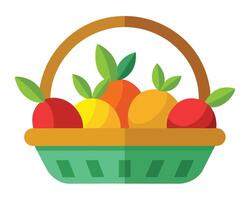 A colorful illustration of a basket filled with fresh and delicious assorted fruits vector