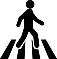 Simple black pedestrian crossing symbol depicting a person walking on a zebra crosswalk for safety vector