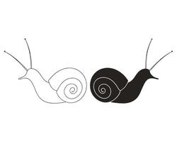 Two stylized snails one outline and the other solid black for design and illustration vector