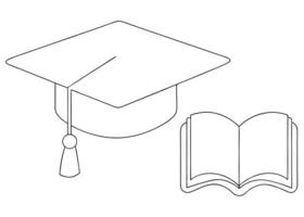 Outline illustration of graduation cap and an open book symbolizing education and achievement vector