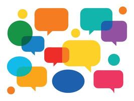 Colorful speech bubbles overlapping in a illustration depicting communication and conversation vector