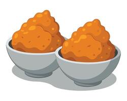 Two bowls of fried chicken pieces ready for serving in simple cartoon style vector