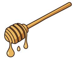 Cartoon illustration of honey dipper with dripping honey isolated on white background vector