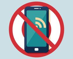 Prohibition of wireless signals illustrated with a smartphone and a red prohibition sign vector