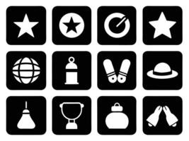Set of minimalist black and white icons representing diverse concepts and elements vector