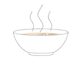 Illustration of a white bowl filled with hot soup steam rising on a plain background vector