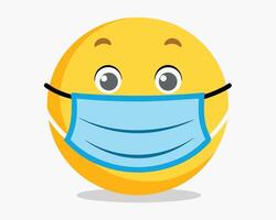 Yellow smiling emoji wearing a blue face mask for health and safety awareness vector