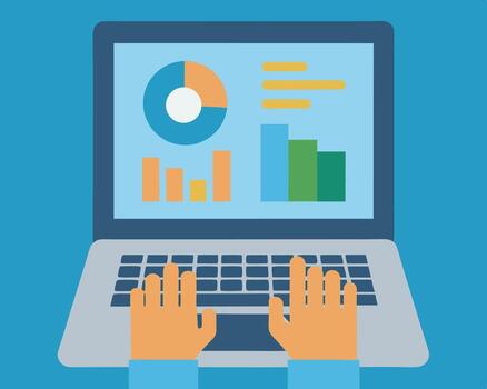 manos trabajando en ordenador portátil demostración financiero gráficos y cartas para negocio y datos análisis vector