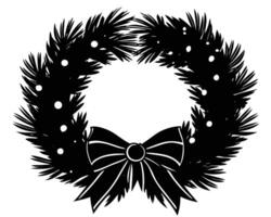 Elegant christmas wreath silhouette with a beautiful bow and festive decorations design vector