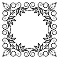 Elegant square floral frame black and white design with swirls and decorative leaf elements vector