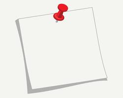 A white blank note paper attached with a red push pin on a light background vector