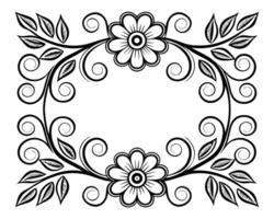 Elegant black and white floral frame design featuring flowers leaves and swirls isolated vector