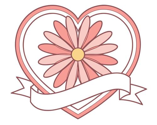 Romantic floral heart with daisy and blank ribbon suitable for invitations or announcements design