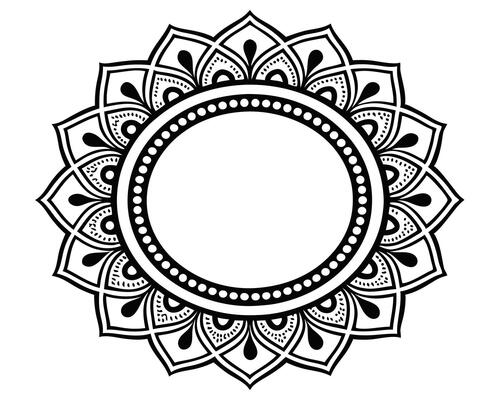 Intricate black and white mandala design with a circular frame for creative projects