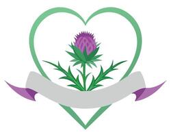 Scottish thistle emblem in a green heart shape with banner for patriotic designs vector