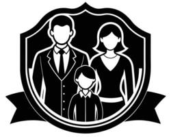Black and white family illustration set inside a shield emblem design concept on a white background vector