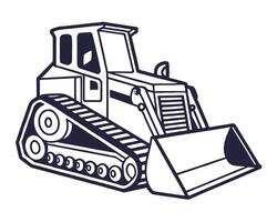 Black and white illustration of a bulldozer construction machine ready to work on the project. vector