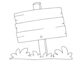 Blank wooden signpost in the grass outline illustration for announcements and directional guidance. vector