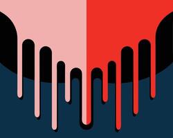 Abstract illustration of dripping paint in pink red and navy blue colors with geometric shapes vector