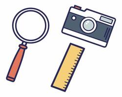 illustration of magnifying glass camera and ruler with simple colorful design vector