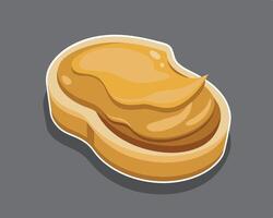 Illustrated peanut butter spread on a piece of toast with a shadow on gray background vector