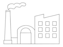 Simple black and white outline illustration of an industrial factory building with a chimney vector