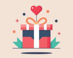 Colorful illustration of a present box with a heart and decorative elements vector