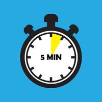 5 Minutes Timer Icon, Modern Flat Design. Clock, Stopwatch, Chronometer Showing Five Minutes Label. Cooking time, Countdown Indication. vector