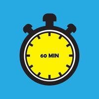 60 Minutes Timer Icon, Modern Flat Design. Clock, Stopwatch, Chronometer Showing Sixty Minutes or one hours Label. Cooking time, Countdown Indication. vector