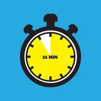 55 Minutes Timer Icon, Modern Flat Design. Clock, Stopwatch, Chronometer Showing Fifty five Minutes Label. Cooking time, Countdown Indication. vector