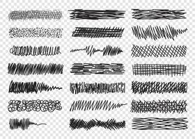Set of unique hand drawn strokes. Doodle graphic strokes for texture, brushes, backgrounds, dividers, underlines vector