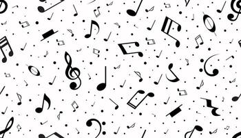 seamless pattern with black musical notes and symbols. Musical background for fabric prints, wrapping paper, website, stationery. vector