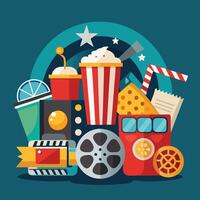 watching Movie with Popcorn, Soda vector