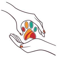 Compassionate Hands A Colorful Paw Print Illustration Representing Animal Care and Protection vector