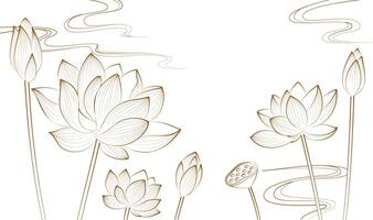 Chinese wind horizontal version linear lotus illustrations vector