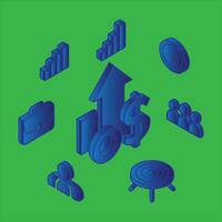 Isometric 3d tools icon set on green background great for repair maintenance hardware and workshop related visuals vector