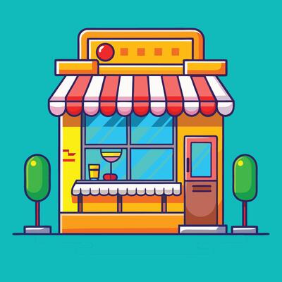 Colorful shop storefront illustration perfect for retail business graphics and urban location design
