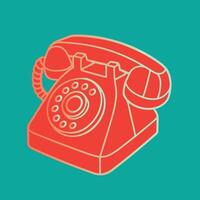 Red vintage rotary phone icon for retro communication technology nostalgia and antique electronics design themes vector