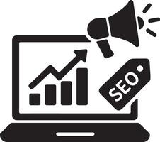 digital marketing seo chart with laptop and megaphone icon vector