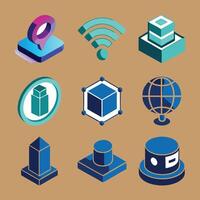 Isometric internet technology icon set with data server cloud cube and WiFi design for modern tech graphics vector