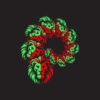 Abstract Red Green Lion Head Swirl Pattern vector
