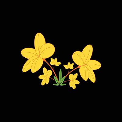 Simple Cartoon Yellow Flowers Black Background