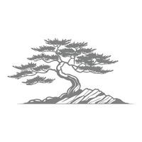 Elegant Bonsai Tree on Rock Formation Hand-drawn vector