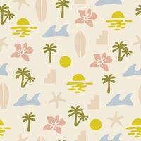 Summer groovy boho minimal organic shapes seamless pattern. Cute pastel colored surfing background vector