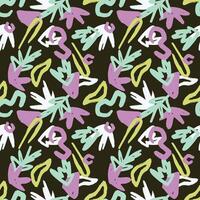 a pattern with flowers and leaves on a black background vector