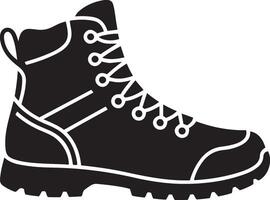 A simple, bold black and white silhouette of a durable hiking boot vector