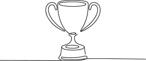 Continuous line art drawing of a trophy cup, victory and award symbol on white background vector