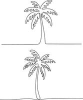 Minimalist single continuous one line drawing tropical palm trees set vector