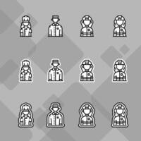 People avatar icons set profesion job labor day flat white line illustration gray background Profile Picture, Display Picture,User Image,Profile Image,Profile Photo vector
