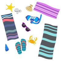 Set of beach objects on white background. vector
